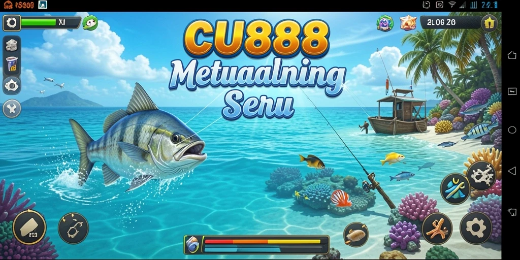 Cuplikan gameplay CU888 yang seru saat memancing di laut.