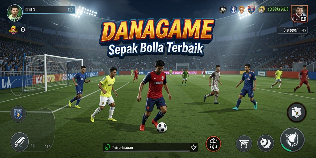 Screenshot gameplay menampilkan aksi seru dalam permainan sepak bola.