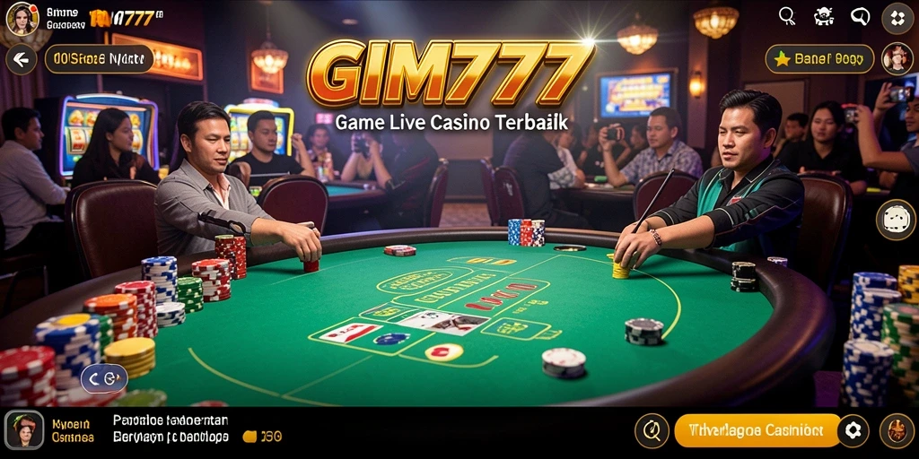 Tampilan gameplay GIM777 dengan dealer langsung di meja kasino.