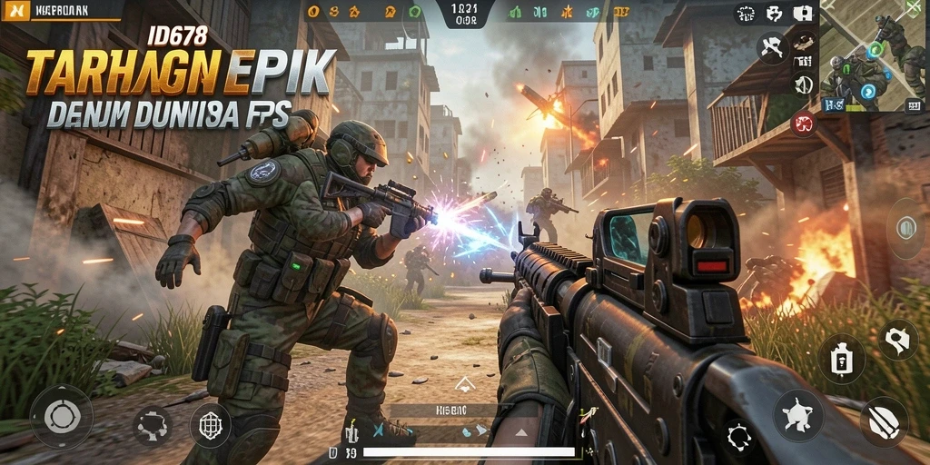 Tampilan gameplay ID678 yang penuh aksi dan strategi dalam pertempuran FPS.