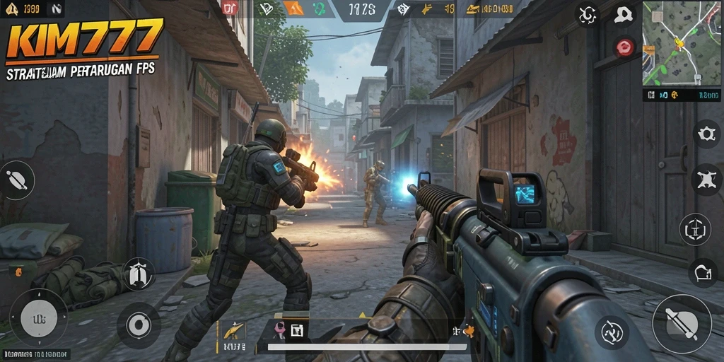 Tangkapan layar gameplay KM777 yang menampilkan aksi tembak-menembak mendebarkan.