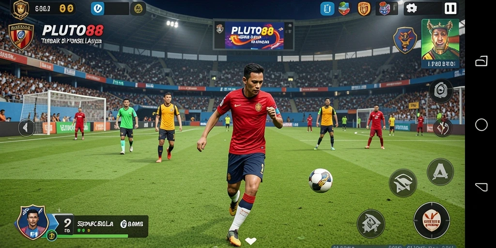 Screenshot gameplay <strong>PLUTO88</strong> menunjukkan aksi seru di lapangan hijau.