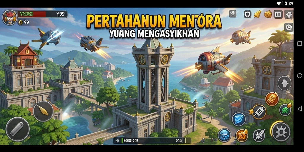 Tampilan gameplay Y89 yang menegangkan dalam pertempuran Tower Defense.